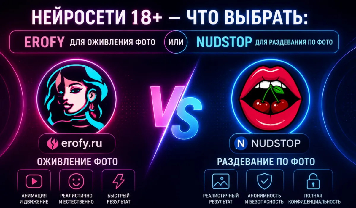 Нейросети 18+: что выбрать — оживление фото через Erofy или раздевание по фото через NudsTop